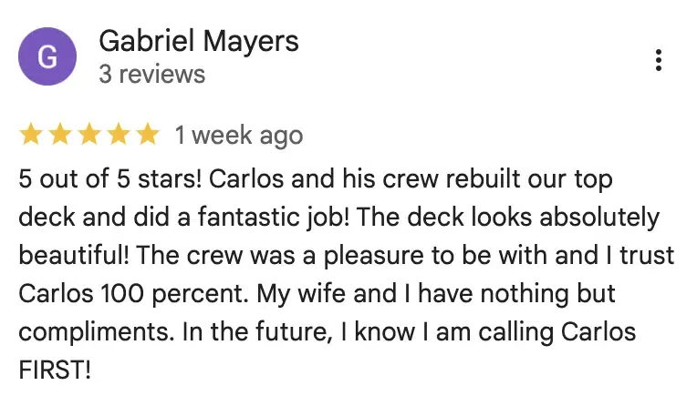 Monarca Construction & Remodeling 5-star Google review 2