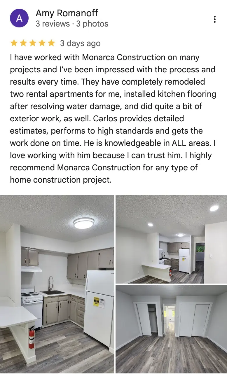 Monarca Construction & Remodeling 5-star Google review 3