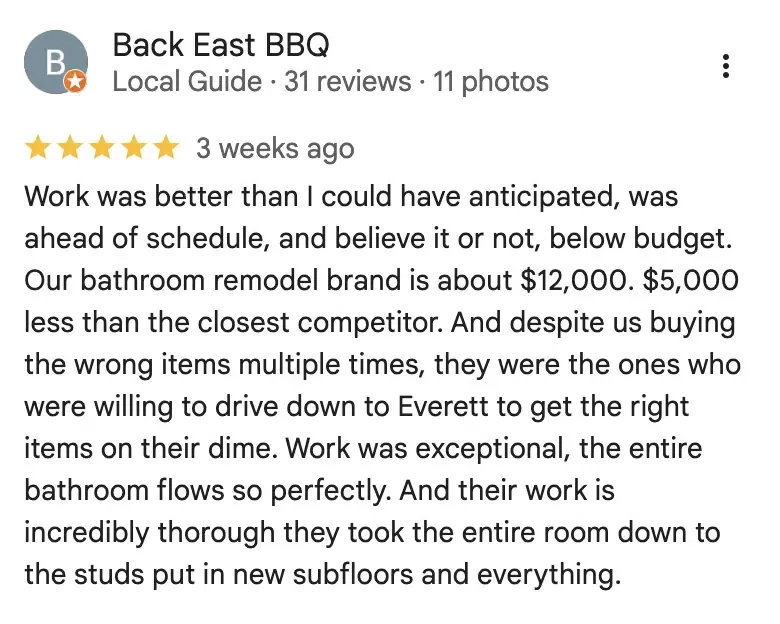 Monarca Construction & Remodeling 5-star Google review 6