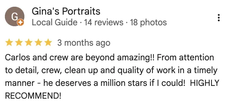 Monarca Construction & Remodeling 5-star Google review 9